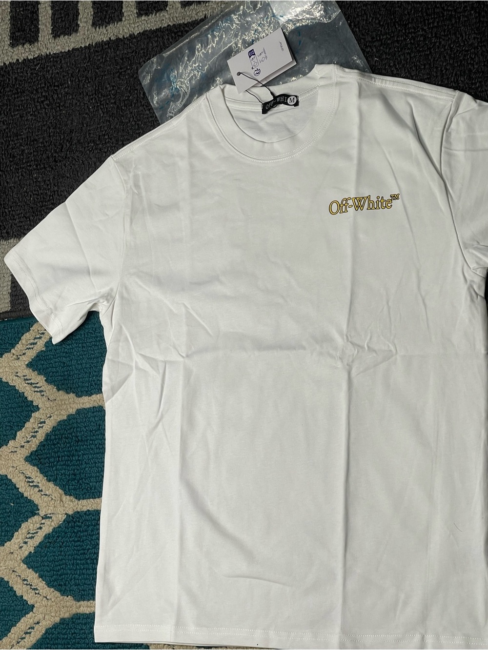 Off-White White T-Shirt with Gold Logo Chest Print